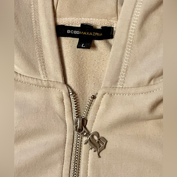 NWOT BCBG Max Azria Short-Sleeve Zipper Front Hooded Sweatshirt - Picture 3 of 8